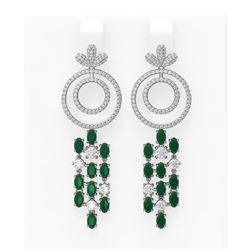 11.72 ctw Emerald & Diamond Earrings 18K White Gold