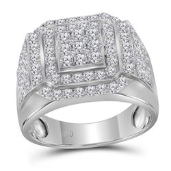 10kt White Gold Mens Round Diamond Square Frame Cluster Ring 2-1/2 Cttw