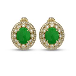 10.61 ctw Jade & Diamond Victorian Earrings 14K Yellow Gold