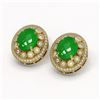 Image 2 : 10.61 ctw Jade & Diamond Victorian Earrings 14K Yellow Gold