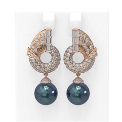 4.21 ctw Diamond & Pearl Earrings 18K Rose Gold