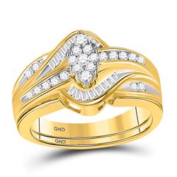 14kt Yellow Gold Womens Round Diamond Cluster Bridal Wedding Engagement Ring Band Set 1/2 Cttw