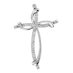 Sterling Silver Womens Round Diamond Cross Pendant 1/10 Cttw