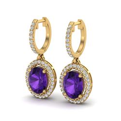 3.50 ctw Amethyst & Micro Pave VS/SI Diamond Earrings 18k Yellow Gold