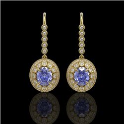 9.47 ctw Tanzanite & Diamond Victorian Earrings 14K Yellow Gold