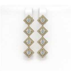 4.7 ctw Princess Cut Diamond Micro Pave Earrings 18K Yellow Gold