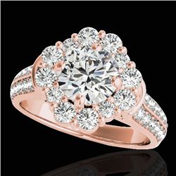 2.81 ctw Certified Diamond Solitaire Halo Ring 10k Rose Gold