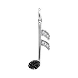 Sterling Silver Womens Round Black Color Enhanced Diamond Music 16th Note Pendant 1/20 Cttw