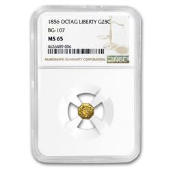 1856 Liberty Octagonal 25 Cent Gold MS-65 NGC (BG-107)