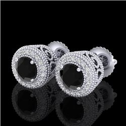 1.55 ctw Fancy Black Diamond Art Deco Stud Earrings 18k White Gold