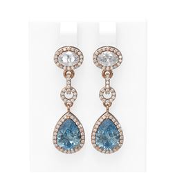 9.22 ctw Blue Topaz & Diamond Earrings 18K Rose Gold