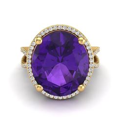 10 ctw Amethyst & Micro Pave VS/SI Diamond Ring 18k Yellow Gold