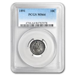 1891 Liberty Seated Dime MS-64 PCGS