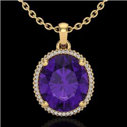 10 ctw Amethyst & Micro Pave VS/SI Diamond Necklace 18k Yellow Gold