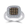 Image 1 : Sterling Silver Womens Round Brown Diamond Square Cluster Ring 1/5 Cttw