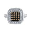 Image 2 : Sterling Silver Womens Round Brown Diamond Square Cluster Ring 1/5 Cttw