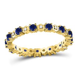 10kt Yellow Gold Womens Round Blue Sapphire Diamond Eternity Band Ring 1.00 Cttw
