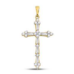 10kt Yellow Gold Womens Round Baguette Diamond Cross Pendant 1/2 Cttw