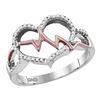 Sterling Silver Rose-tone Womens Round Diamond Heart Heartbeat Love Ring 1/10 Cttw