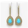 Image 1 : 7.95 ctw Turquoise & Diamond Victorian Earrings 14K Yellow Gold