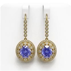 13.82 ctw Tanzanite & Diamond Victorian Earrings 14K Yellow Gold
