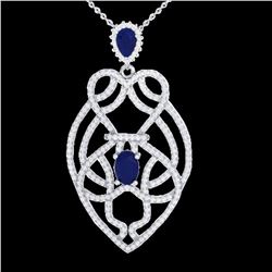 3.50 ctw Sapphire & Micro VS/SI Diamond Heart Necklace 14k White Gold