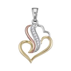 Triple-tone Sterling Silver Womens Round Diamond Heart Pendant 1/20 Cttw