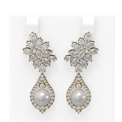 7.05 ctw Diamond & Pearl Earrings 18K Yellow Gold
