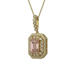 6.05 ctw Morganite & Diamond Victorian Necklace 14K Yellow Gold