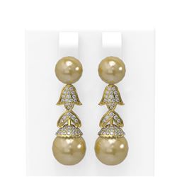 1.01 ctw Diamond & Pearl Earrings 18K Yellow Gold
