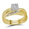 Image 2 : 10kt Yellow Gold His & Hers Round Diamond Solitaire Matching Bridal Wedding Ring Band Set 1/8 Cttw