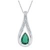 Image 1 : Sterling Silver Womens Pear Lab-Created Emerald Solitaire Pendant 1-3/4 Cttw