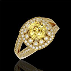 2.09 ctw Canary Citrine & Diamond Victorian Ring 14K Yellow Gold