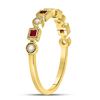 Image 3 : 10kt Yellow Gold Womens Princess Ruby Diamond Square Dot Milgrain Stackable Band Ring 1/8 Cttw