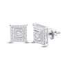 Image 1 : Sterling Silver Womens Round Diamond Solitaire Square Stud Earrings 1/10 Cttw