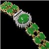 Image 2 : 12.35 ctw Jade & Diamond Bracelet 14K Yellow Gold