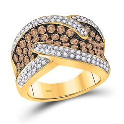 10kt Yellow Gold Womens Round Brown Diamond Band Ring 2.00 Cttw