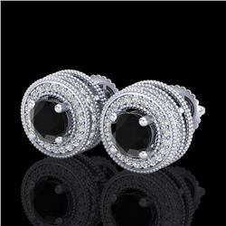 2.09 ctw Fancy Black Diamond Art Deco Stud Earrings 18k White Gold