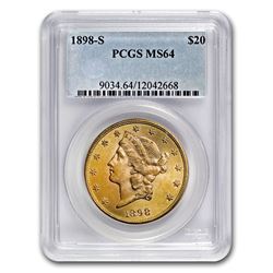 1898-S $20 Liberty Gold Double Eagle MS-64 PCGS