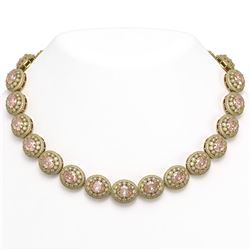 93.04 ctw Morganite & Diamond Victorian Necklace 14K Yellow Gold