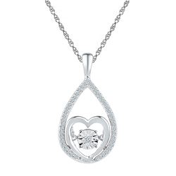 Sterling Silver Womens Round Diamond Moving Twinkle Heart Pendant 1/8 Cttw