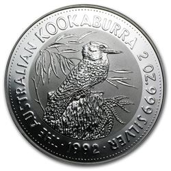 1992 Australia 2 oz Silver Kookaburra BU