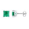 Image 1 : Sterling Silver Womens Princess Lab-Created Emerald Solitaire Stud Earrings 2.00 Cttw