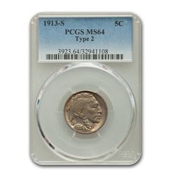 1913-S Buffalo Nickel Type-II MS-64 PCGS
