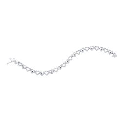 Sterling Silver Womens Round Black Color Enhanced Diamond Heart Link Bracelet 1/5 Cttw