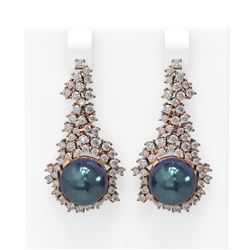 3.26 ctw Diamond & Pearl Earrings 18K Rose Gold
