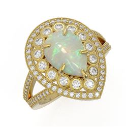 4.19 ctw Certified Opal & Diamond Victorian Ring 14K Yellow Gold