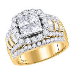 14kt Yellow Gold Womens Princess Diamond Cluster Bridal Wedding Engagement Ring 3.00 Cttw