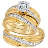 Image 1 : 10kt Yellow Gold His & Hers Round Diamond Solitaire Matching Bridal Wedding Ring Band Set 3/8 Cttw