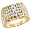 Image 1 : 14kt Yellow Gold Mens Round Diamond 4 Row Rectangle Fashion Ring 1-1/3 Cttw